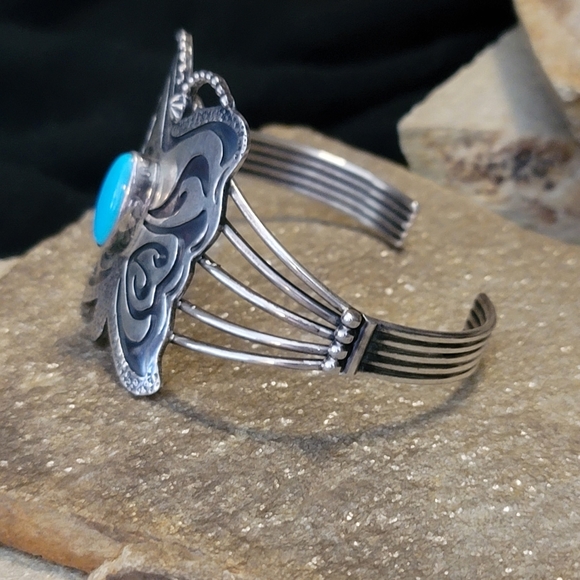 Sterling Silver Turquoise Butterfly Cuff - Picture 5 of 10